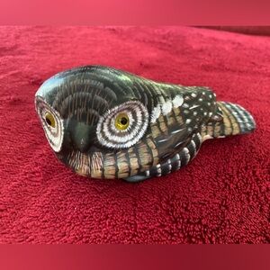 Unsigned Wooden Painted Owl With Yellow Eyes